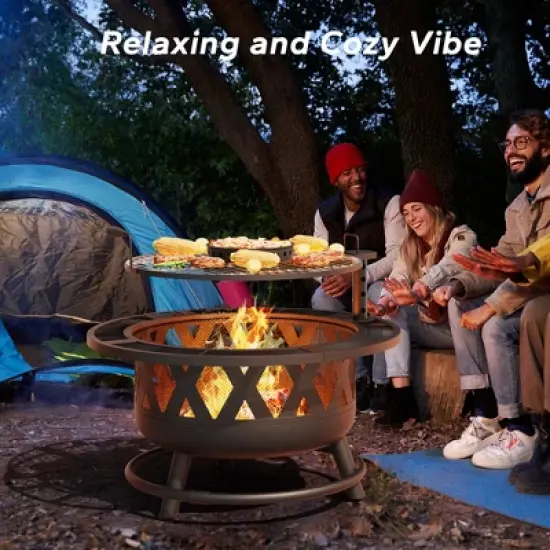 UPTION Steel Outdoor Fireplace with Side Tables image {4}