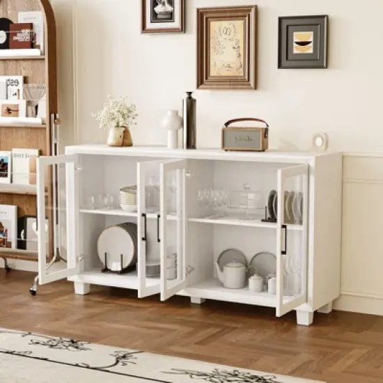 Famapy Modern Minimalist Kitchen Pantry with Glass Doors,Buffet Sideboard Cabinet,Large-Capacity Zoned Storage,Multi-use for Dish & Food Storage image {3}