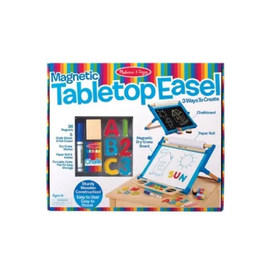 Melissa & Doug Double-Sided Magnetic Tabletop Art Easel - Dry-Erase Board and Chalkboard image {2}