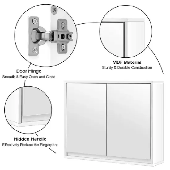 Costway Wall Mounted Bathroom Medicine Cabinet Storage Cabinet Double Mirror Door Organizer Shelf White image {7}