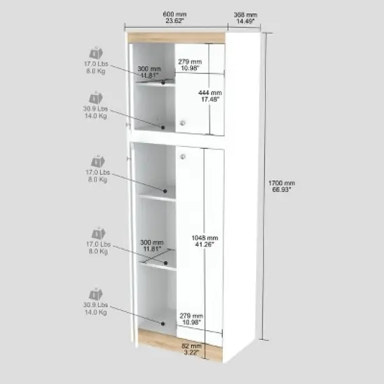 4 Doors Kitchen Storage Cabinet White/Oak - Inval image {4}