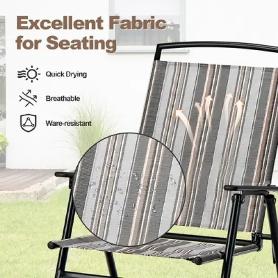 Costway 2pcs Patio Folding Sling Chairs Dining Armrest Backrest Outdoor Portable image {5}