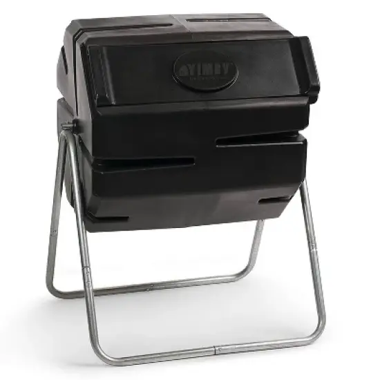 FCMP Outdoor 37 Gallon 1 Piece Single Chamber Roto Tumbling Composter Outdoor Elevated Rotating Garden Compost Bin, Black (2 Pack) image {1}