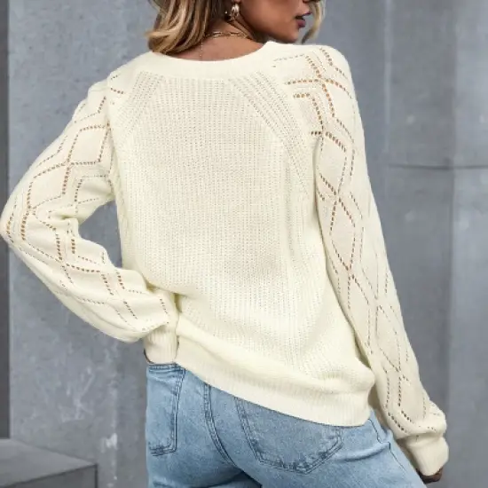Women's Cutout Raglan Long Sleeve Sweater - Cupshe -White image {2}