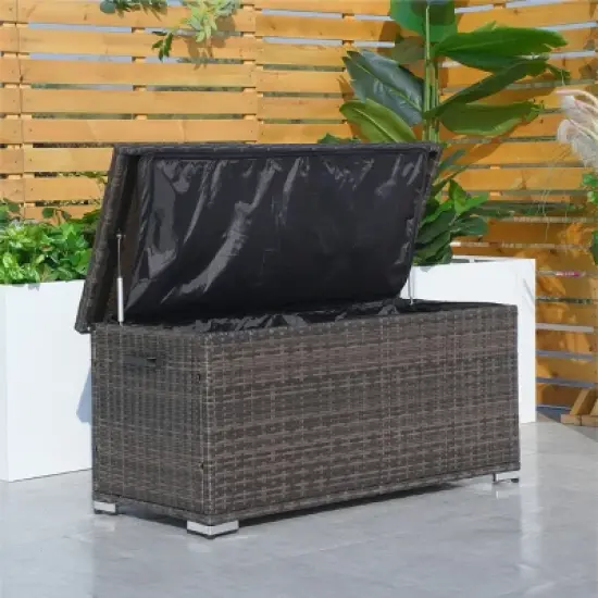 Moda Furnishings 260 Gallon Patio Outdoor Wicker Steel Storage Deck Box image {2}