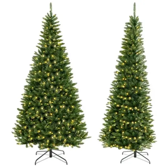 Costway 8 FT Pre-Lit Artificial Christmas Tree with 360 Warm White LED Lights Metal Stand image {1}