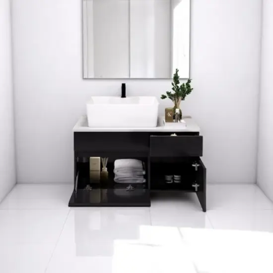 Mshliw 31.5 Inch Floating Bathroom Vanity with Sink, Wall Mounted Cabinet with Drawer and Doors, Vessel Ceramic Sink image {1}