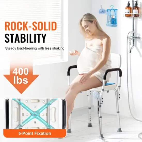 VEVOR Shower Chair, 400 lbs Capacity, Adjustable Height Shower Stool, Non-slip Bathroom Bench Bath Chair for Elderly Disabled Handicap，white+Blue image {2}