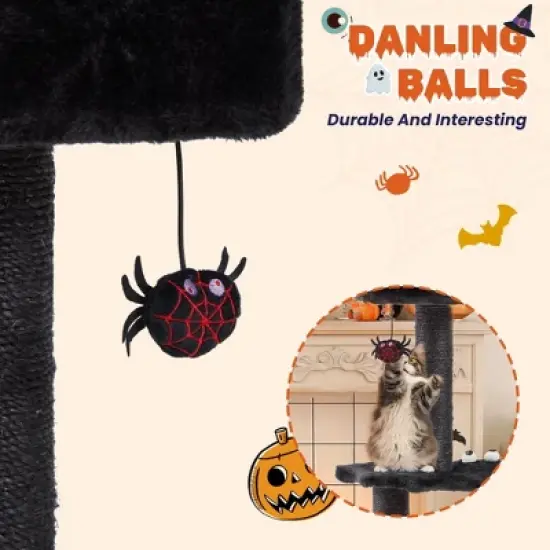 EROMMY Cat Tree, 28.8' Tall Cat Tree Tower With Cat Scratching Post For Indoor Cats, Halloween Pet Furniture, Black With Red image {7}