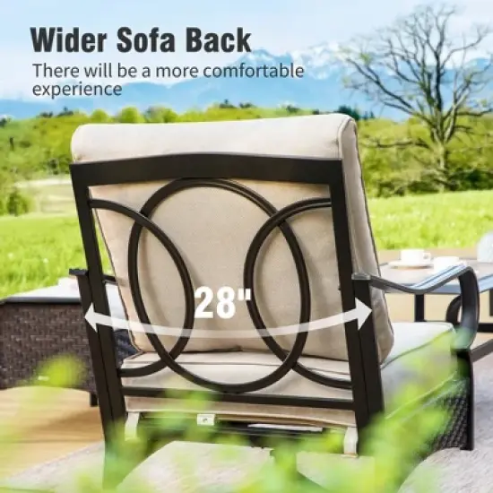 Captiva Designs 6pc Extra Large Metal and Rattan Outdoor Patio Fire Pit Set with Swivel Armchairs and Ottomans image {5}