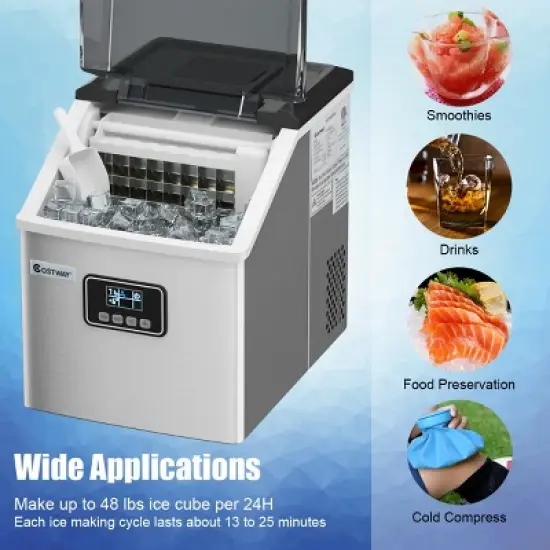 Costway Stainless Steel Ice Maker Machine Countertop 48Lbs/24H Self-Clean with LCD Display image {5}