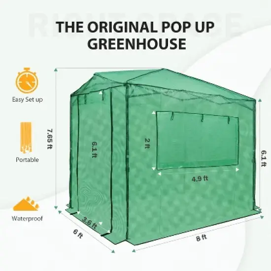 EAGLE PEAK 8'x6' Portable Walk-in Greenhouse with Zippered Doors and Windows image {2}