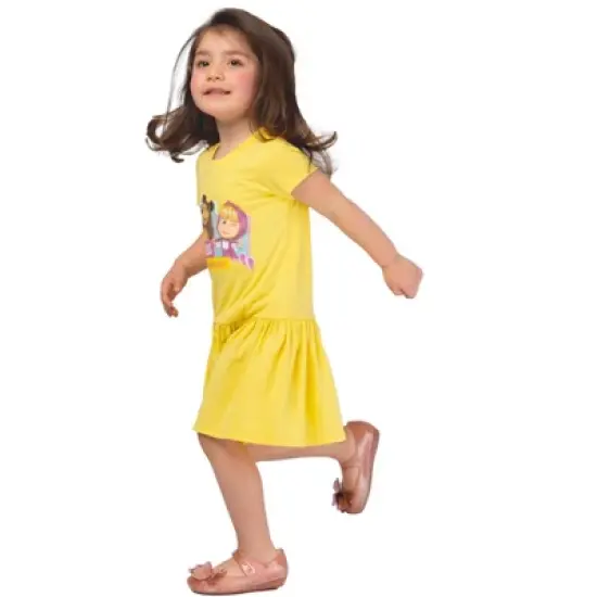 Masha and the Bear Friends Forever Printed Dress, Comfy Dropwaist T-Shirt Style, Machine Washable - Toddler image {5}