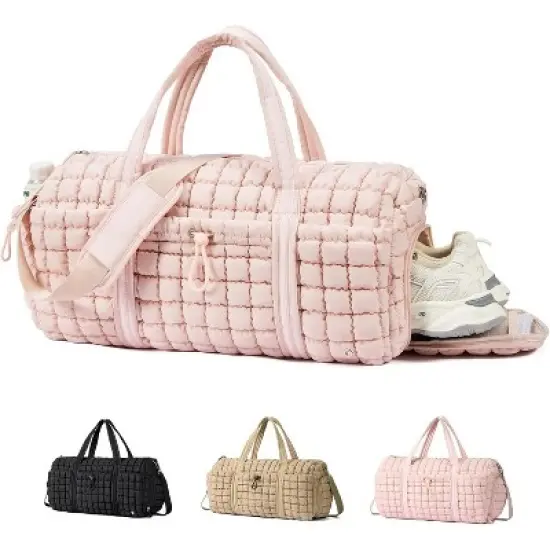 CLUCI Quilted Duffel Bag for Women, Large Puffer Duffle Weekender Bag with Shoe Compartment, Overnight Carry On Bag Workout for Airplane, Sports image {3}