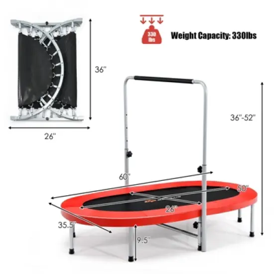Infans 50" Trampoline for 2 People Foldable Rebouncer w/Adjustable Handrail Red image {6}