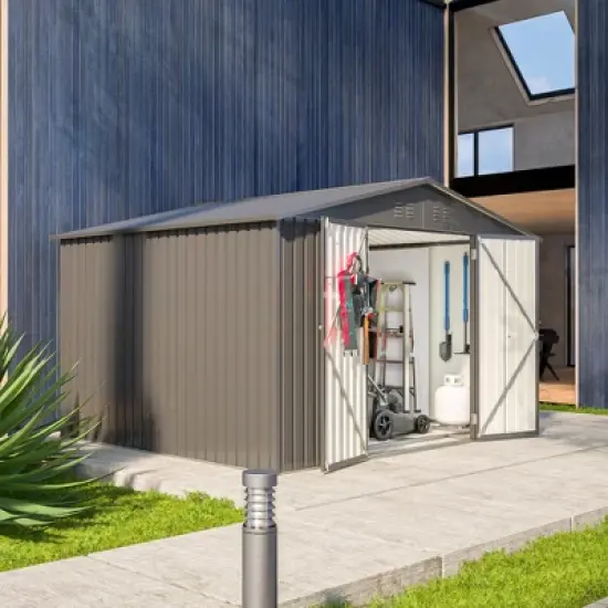 10X8 FT Outdoor Storage Shed, All Weather Metal Sheds with Lockable Doors, Tool Shed for Garden, Patio, Backyard, Lawn, Black image {7}