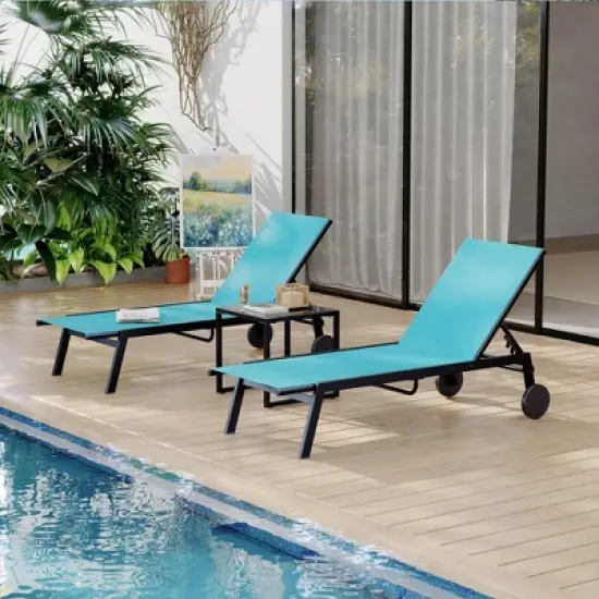 Adjustable Backrest Poolside Loungers Set of 3, Outdoor Lounge Chairs With Wheels, Patio Chaise Lounge Chairs With Side Table image {7}