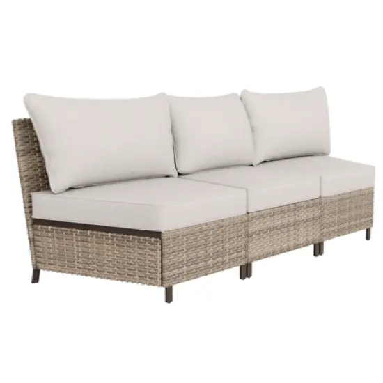 EAGLE PEAK Coastal Vista  3 Piece Curved Outdoor Wicker Sofa, Outdoor Wicker Armless Chair with Cushion image {7}