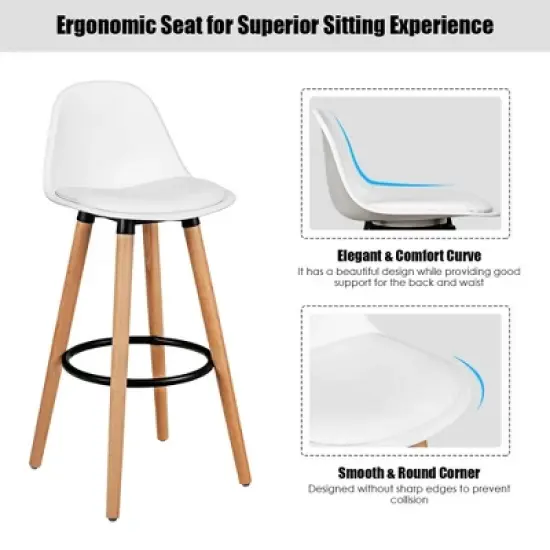 Costway Set of 2 Mid Century Barstool 28.5" Dining Pub Chair w/Leather Padded Seat White image {8}