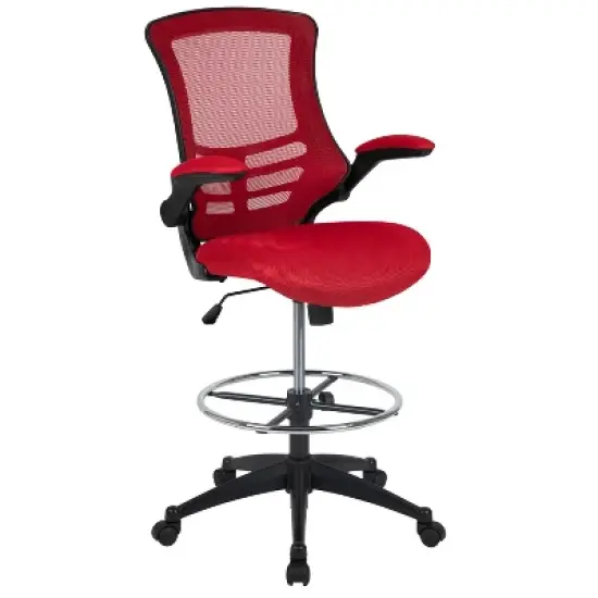 Emma and Oliver Mid-Back Mesh Ergonomic Drafting Chair with Foot Ring and Flip-Up Arms image {13}