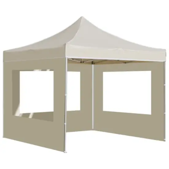 vidaXL Folding Party Tent - Professional Outdoor Shelter with Aluminum Frame, Waterproof Oxford Fabric Roof & Walls, PVC Windows - Cream 9.8'x9.8 image {9}