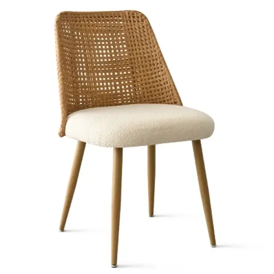 Nice Rattan Dining Chairs,Double Layer Rattan Back,Beige Upholstered Cane Dining Chair,Armless Kitchen Chairs with Boucl&eacute; Fabric-Maison Boucle image {4}