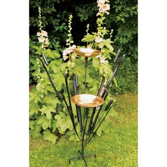 Achla Designs 50" Double Cattail Birdbath with Two Bowls Copper: Sculptural Garden Art, Weather-Resistant, In-Ground Mount image {2}
