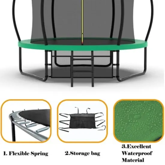 Okak 10/12/15FT UV-Protected Outdoor Trampoline, Trampoline with Basketball Hoop, Enclosure Net and Ladder, Kids Trampoline for Yard, Patio image {1}