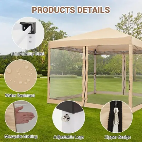 10x10ft Instant Pop-Up Canopy Tent &ndash; Waterproof with Sidewalls & Wheeled Bag for Beach, Parties, Outdoor (White) image {4}