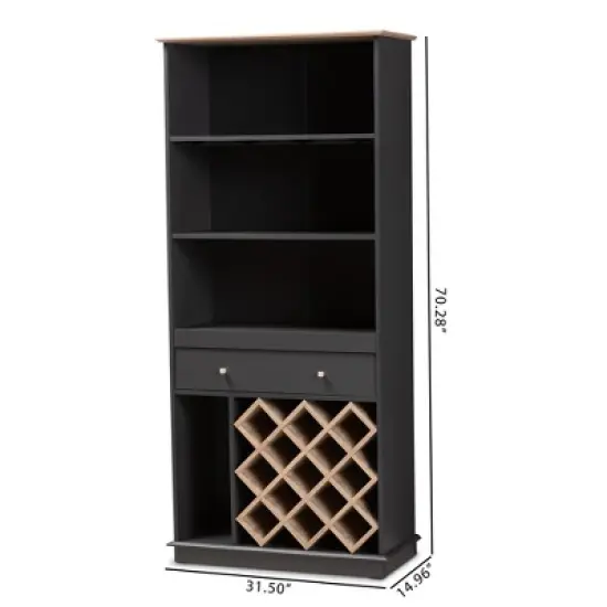 Mattia and Oak Finished Wood Wine Cabinet Gray/Brown - BaxtonStudio image {1}