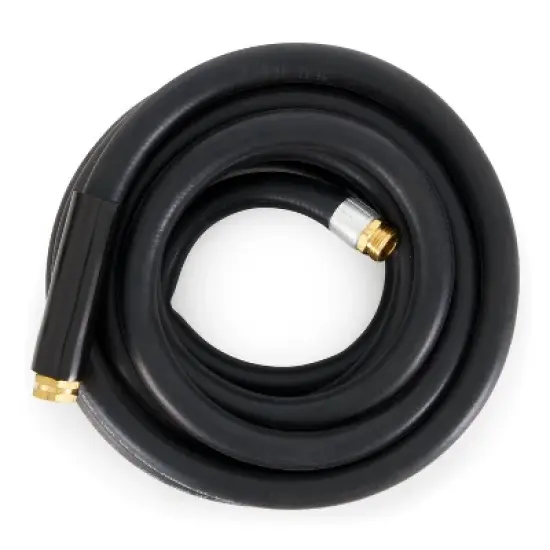 Apache 98108802 25 Foot Industrial Rubber Garden Water Hose with Heavy Duty MGHT x FGHT Brass Fittings and 1 Bend Restrictor, Black (2 Pack) image {2}