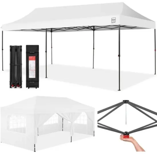 Best Choice Products 10x20ft Party Tent Pop Up Canopy Easy Setup w/ 1-Button Setup, Wheeled Case, 4 Weight Bags image {11}