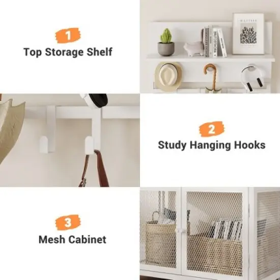 Coat Rack Shoe Storage 72.8in White Hall Tree with Doors Narrow Coat Tree Shoe Shelf Organizer with 7 Hooks for Entryway Bedroom and Mudroom image {3}