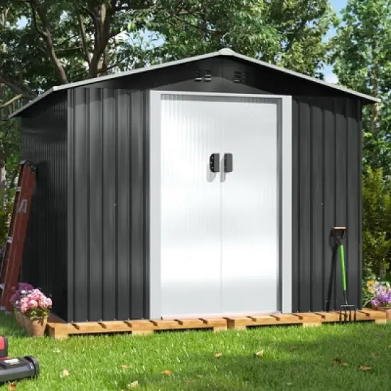 Sandinrayli 8.4 ft. W x 8.4 ft. D Outdoor Storage Metal Shed Garden Tool Steel Shed with Sliding Doors and Vents(70.56 sq. ft.) image {15}