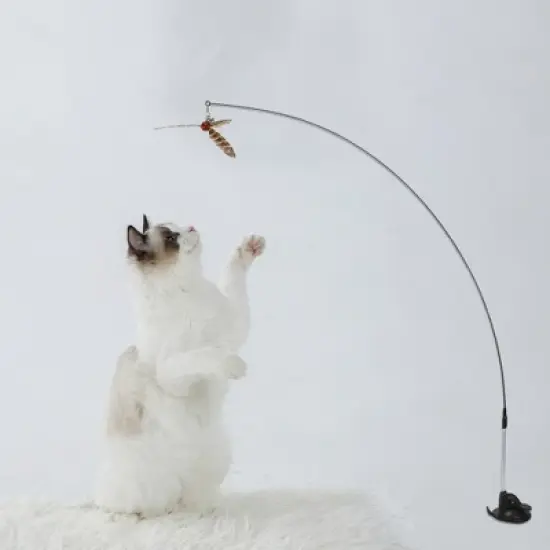 Unique Bargains Cat Plaything Replacement Rod W/ Suction Cup Base Black image {2}