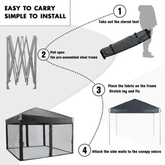 Aoodor 10' x 10' Pop Up Canopy Tent with Removable Mesh Sidewalls, Portable Instant Shade Canopy with Roller Bag image {4}