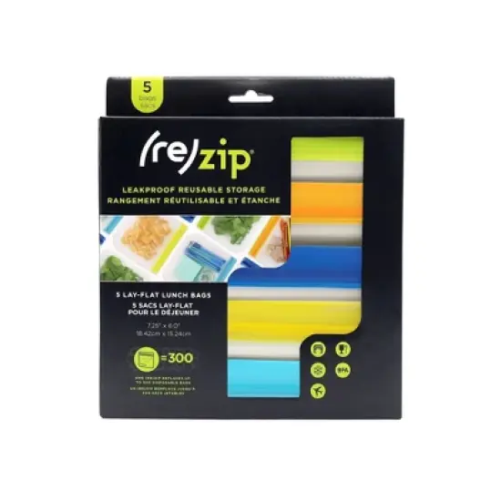 (re)zip Reusable Leak-proof Food Storage Flat&nbsp;Sandwich&nbsp;Lunch Bag - 5ct image {3}