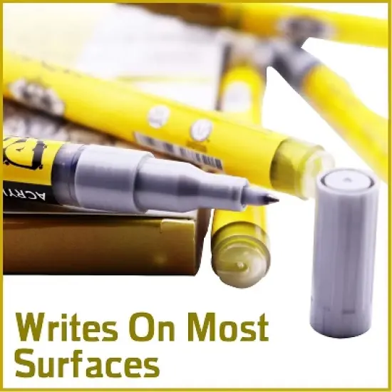 Pintar Premium Acrylic Paint Pens - 3 Gold & 3 Silver(6-Pack) Extra Fine Tip(0.7) Rock Painting, Wood, Paper, Fabric, Craft Supplies, DIY Project image {5}