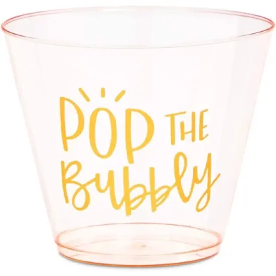 Sparkle and Bash 50 Pack Plastic Wine Cups for Bridal Shower, Pop the Bubbly (9 oz) image {2}