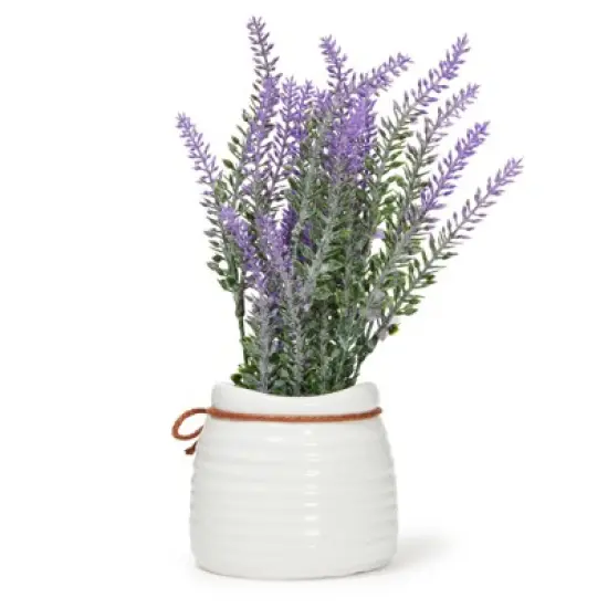 Juvale Artificial Lavender Flowers in Ceramic Vase for Bathroom Decor (9 x 3.3 in) image {5}