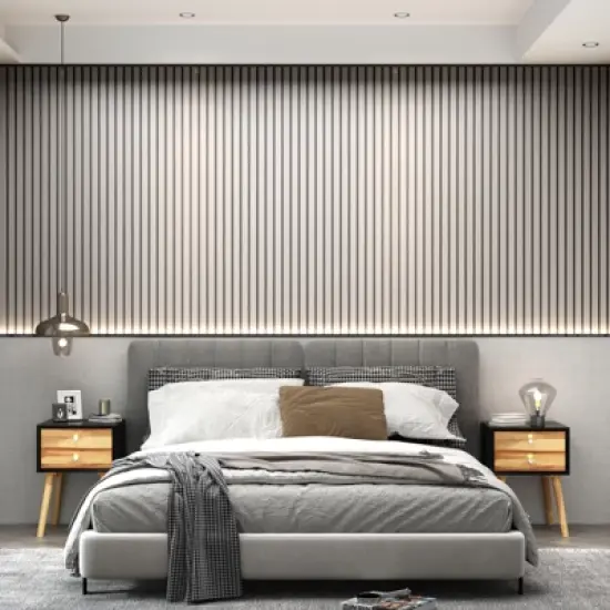 Tangkula Wooden Nightstand with 2 Storage Drawers Accent End Side Table for Bedroom&Living room image {1}