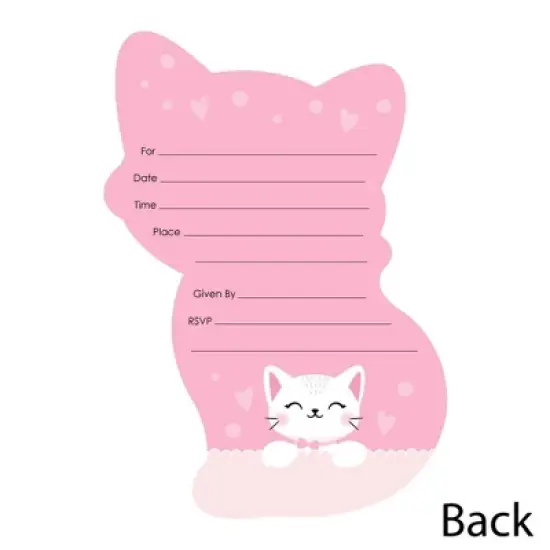 Big Dot of Happiness Purr-fect Kitty Cat - Shaped Fill-in Invitations - Meow Baby Shower or Birthday Party Invitation Cards with Envelopes - Set of 12 image {2}