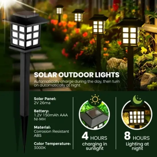 GIGALUMI Warm White Solar Path Lights, Waterproof LED with 10-Hour Runtime for Gardens, Patios & Driveways image {2}