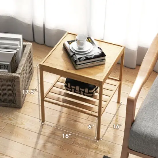 2 PCS 2-Tier Bedside End Table Bamboo Nightstand for Living Room Bedroom image {1}