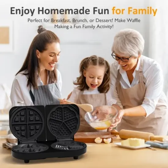 Heynemo Dual Waffle Maker: Heart Waffle & Classic Waffle Iron with 2 Adjustable Temp Knobs, Nonstick Waffle Machine with Indicator Light image {6}
