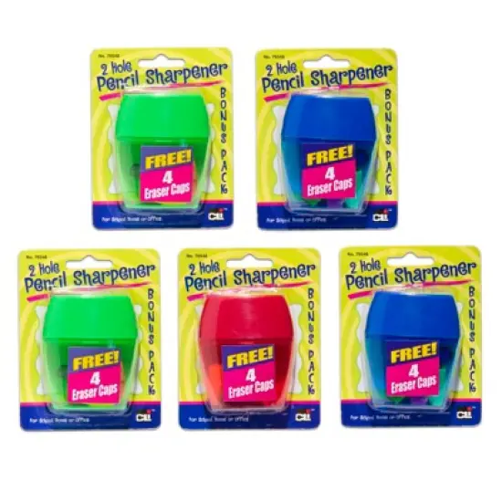 Charles Leonard 3 Hole Pencil Sharpener w/catcher, Assorted Colors, 12 per Pack, 2 Packs image {1}