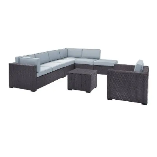 Biscayne 6pc Outdoor Wicker Sectional Set - Mist - Crosley image {2}