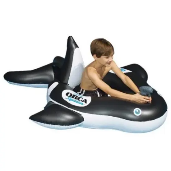 Swim Central 60" Inflatable Black and White Orca Whale Squirter Swimming Pool Float image {3}