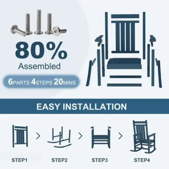 Outdoor HDPE Rocking Chairs &ndash; Oversized All-Weather Patio Rockers &ndash; Heavy Duty 350lb Capacity, Anti-Rollover Design (Blue) image {3}