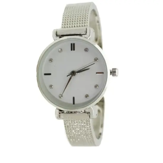 Olivia Pratt Every Day Textured and Rhinestone Metal Bangle Watch image {6}